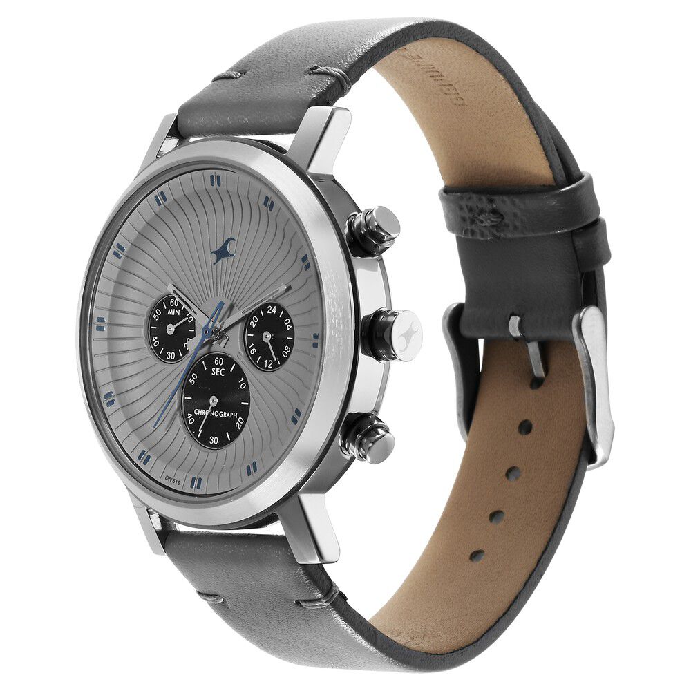 Fastrack Kronos Multifunction Grey Dial Leather Strap Watch for Guys