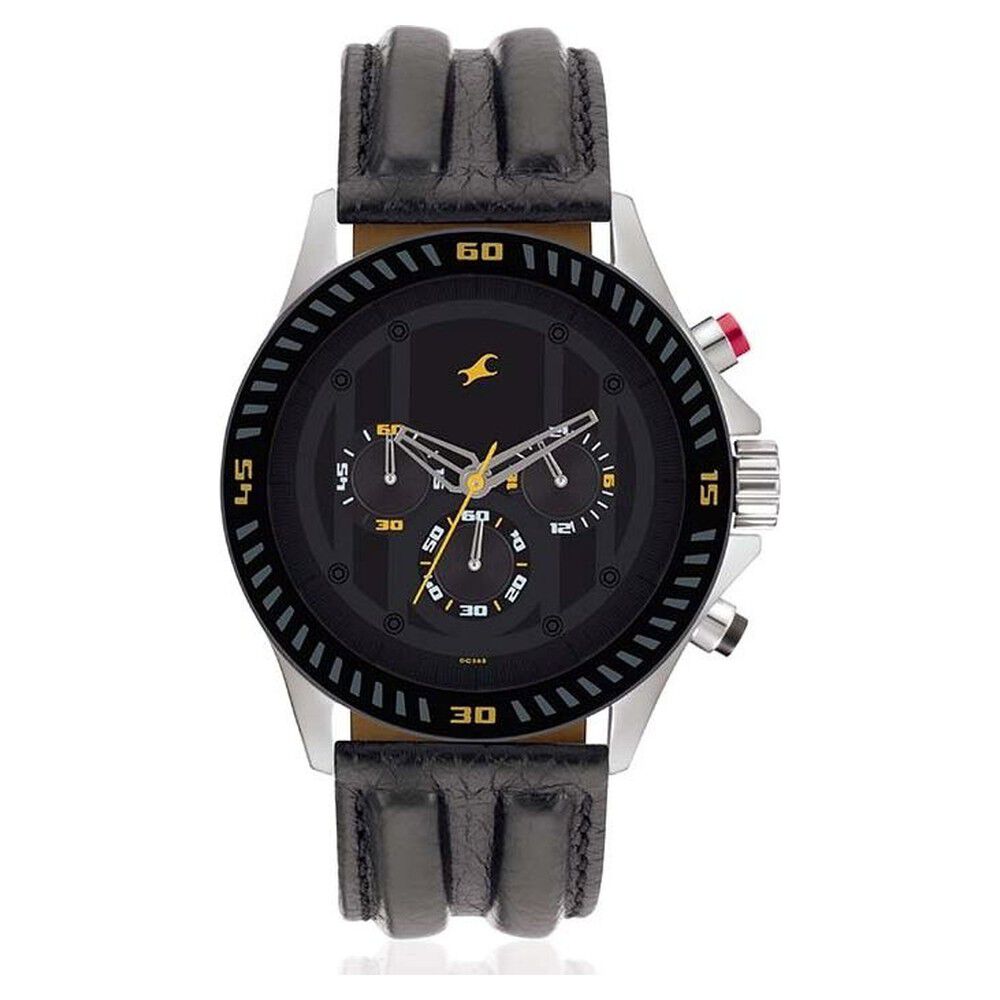 Fastrack Quartz Chronograph Grey Dial Leather Strap Watch for Guys