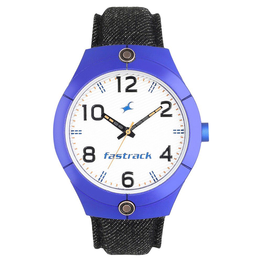 Fastrack Denim Quartz Analog White Dial Denim Strap Watch for Guys