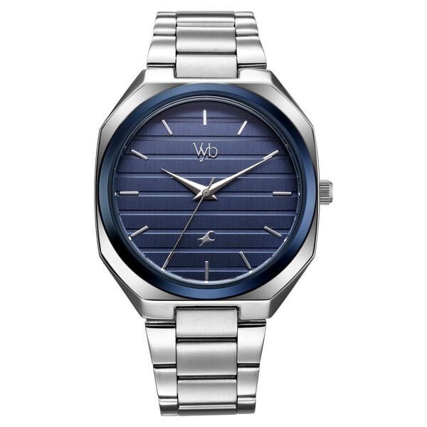 Vyb Horizon By Fastrack Quartz Analog Blue Dial Silver Stainless Steel Strap Watch For Guys - image number 0