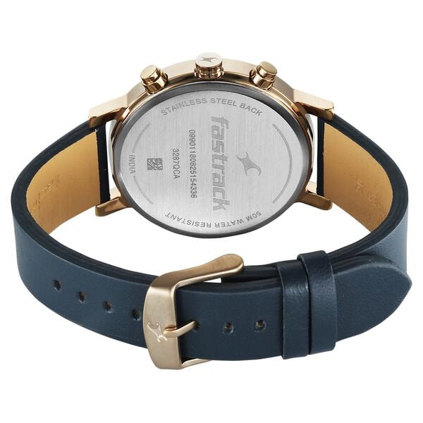 Fastrack Chrome K Quartz Multifunction Blue Dial Blue Leather Strap Watch For Guys - image number 4
