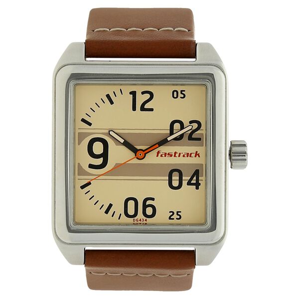 Fastrack Bare Basics Quartz Analog Beige Dial Leather Strap Watch for Guys - image number 0