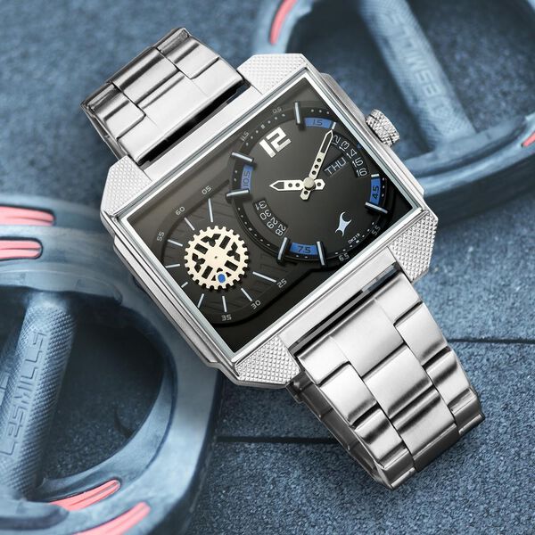 Fastrack Fastfit Quartz Analog with Day and Date Black Dial Stainless Steel Strap Watch for Guys - image number 0