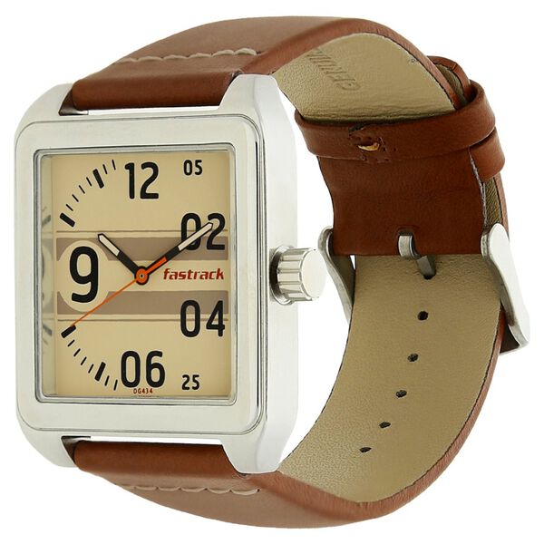 Fastrack Bare Basics Quartz Analog Beige Dial Leather Strap Watch for Guys - image number 1