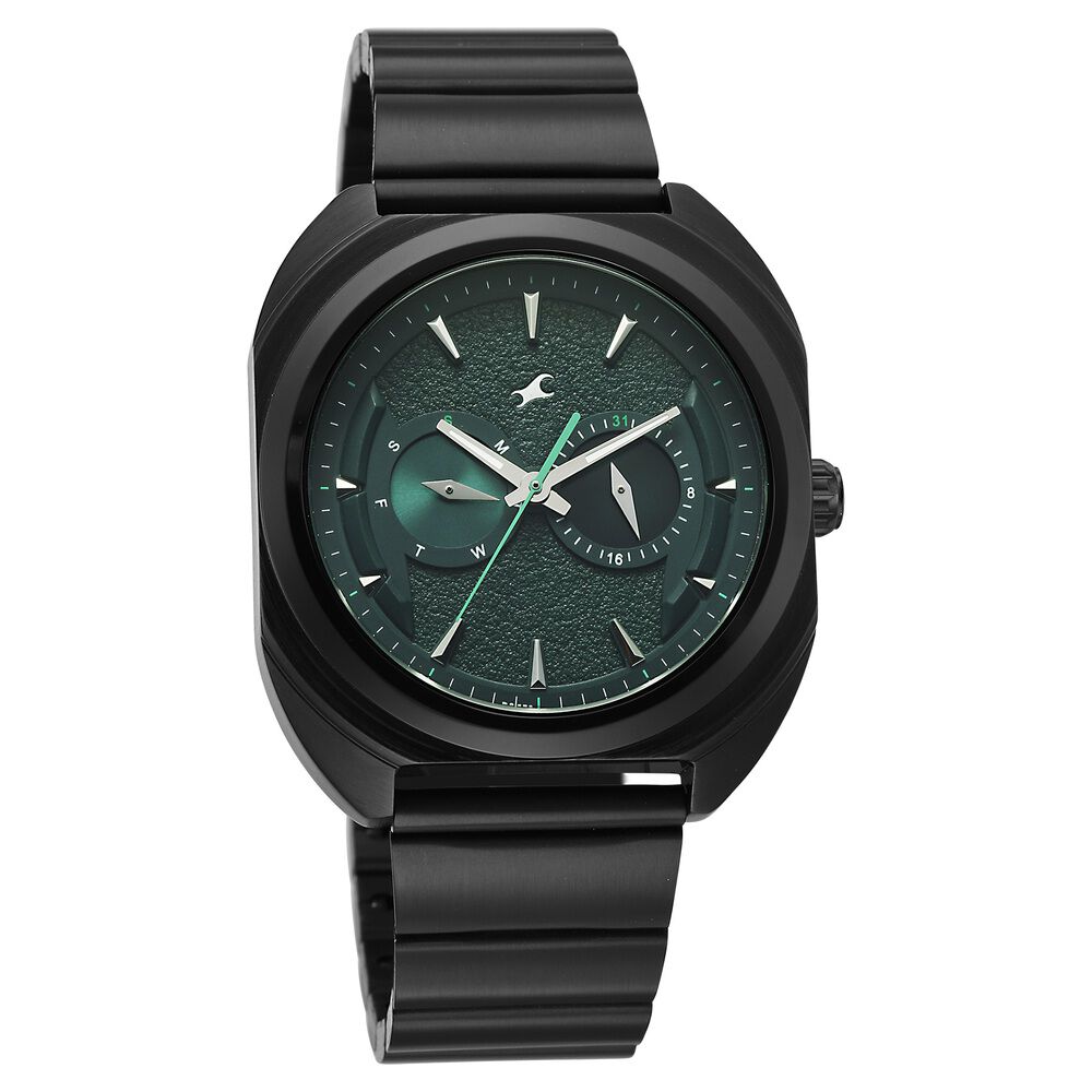 Buy Online Fastrack Wild Analog with Green Dial Black Metal Strap