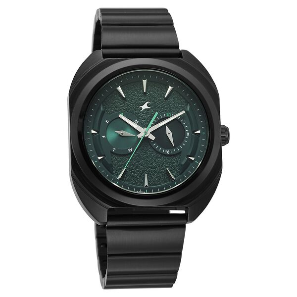 Fastrack Wild Analog with Green Dial Black Metal Strap Watch for Guys - image number 4