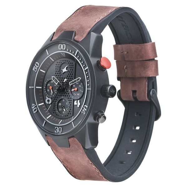 Fastrack All Nighters Quartz Multifunction Black Dial Leather Strap Watch for Guys - image number 3