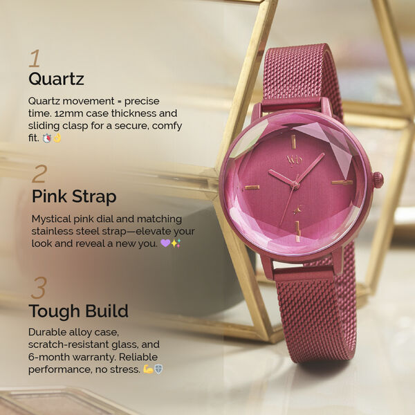 Fastrack Vyb Aurora Quartz Analog Pink Dial Stainless Steel Strap Watch for Girls - image number 1