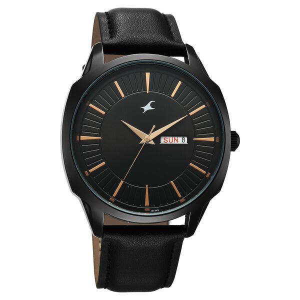 Fastrack Stunners Quartz Analog Black Dial Black Leather Strap Watch For Guys - image number 1