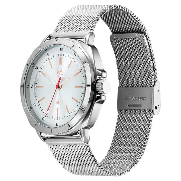 Fastrack Vyb Pioneer Quartz Analog Silver Dial Silver Metal Strap Watch For Guys - image number 3
