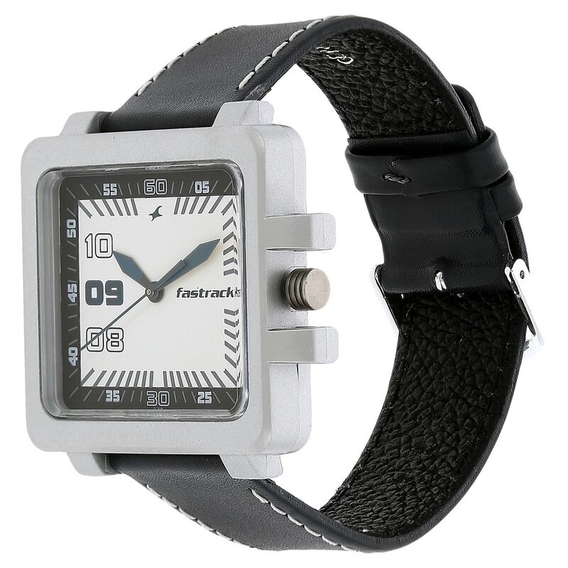 Fastrack Quartz Analog White Dial Leather Strap Watch for Guys
