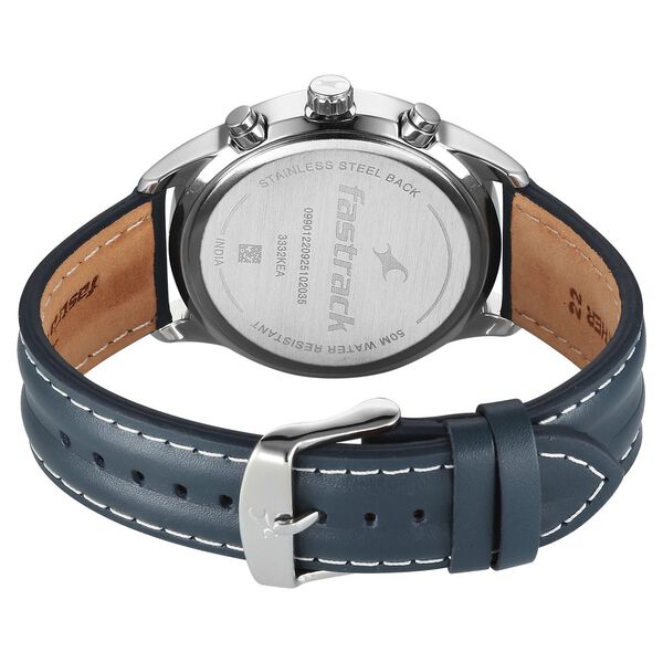 Fastrack Fastrack Overdrive Quartz Chronograph Tachymeter Black Dial Blue Leather Strap Watch For Guys - image number 5