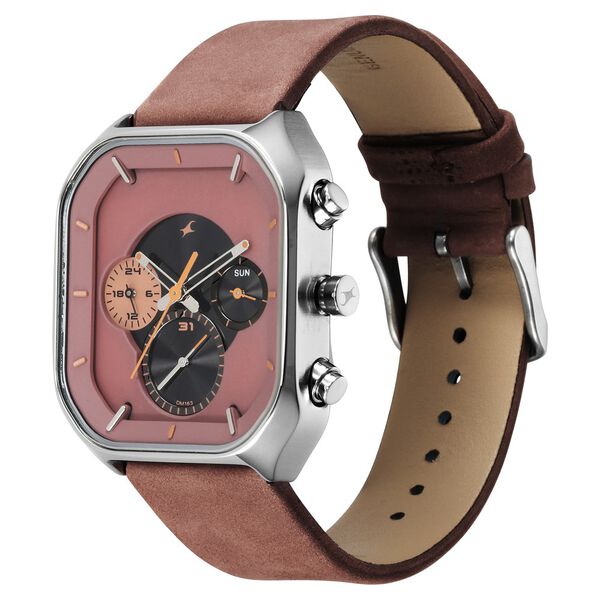 Fastrack After Dark Quartz Analog with Day and Date Brown Dial Leather Strap Watch for Guys - image number 3