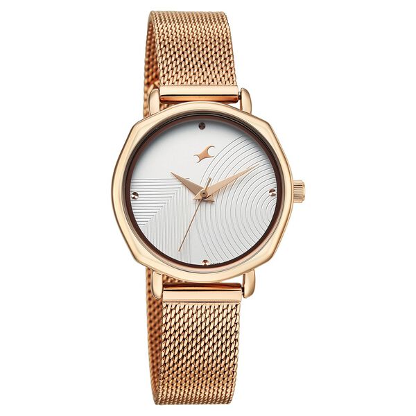 Fastrack Stunners Quartz Analog Silver Dial Rose Gold Stainless Steel Strap Watch For Girls - image number 1
