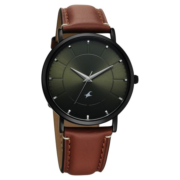 Fastrack Stunners X Quartz Analog Green Dial Leather Strap Watch For Guys - image number 1