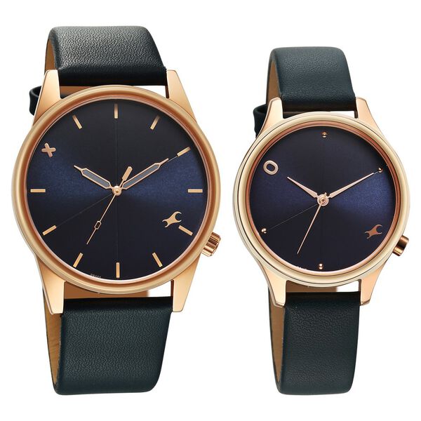 Fastrack Mixmatched Quartz Analog Blue Dial With Blue Leather Strap Watch For Couple - image number 1
