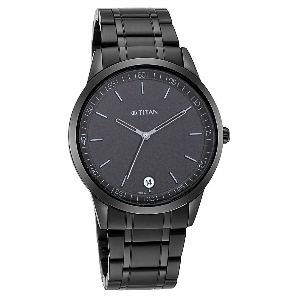 Titan Men s Timeless Style Watch Refined Black Dial and Metal Strap