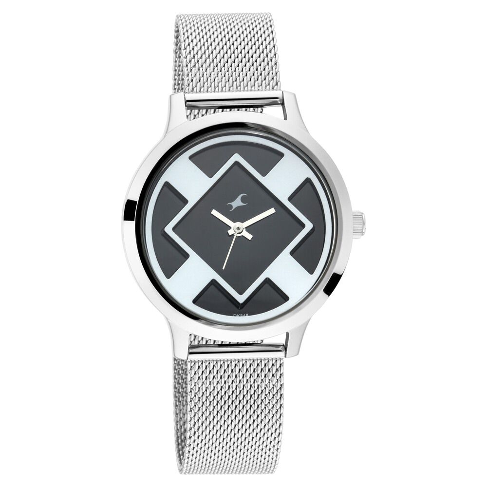 Buy Online Fastrack Fit Outs Quartz Analog Black Dial Metal Strap Watch for Girls 6210sm01 p Fastrack
