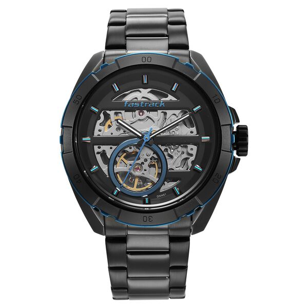 Fastrack Automatics Black Dial Black Stainless Steel Strap Watch For Guys - image number 0