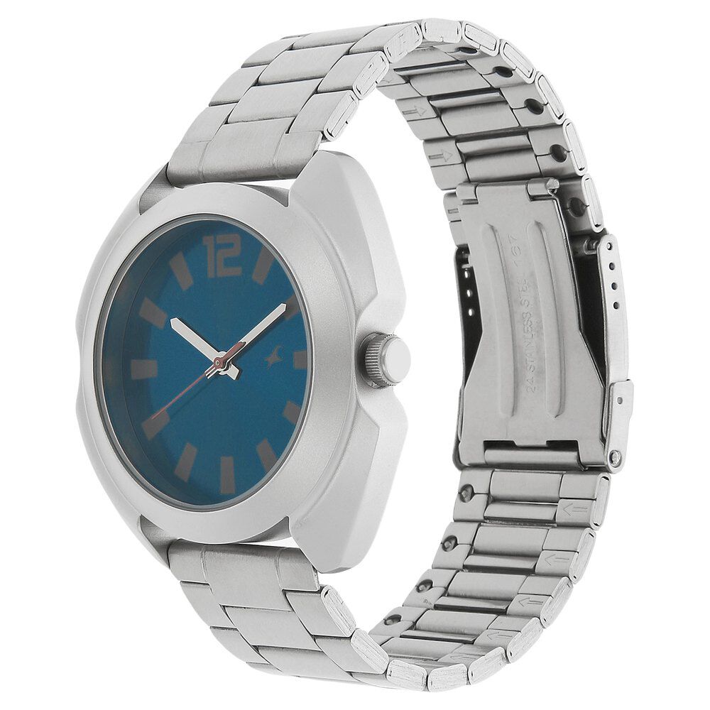 Fastrack Quartz Analog Blue Dial Stainless Steel Strap Watch for Guys