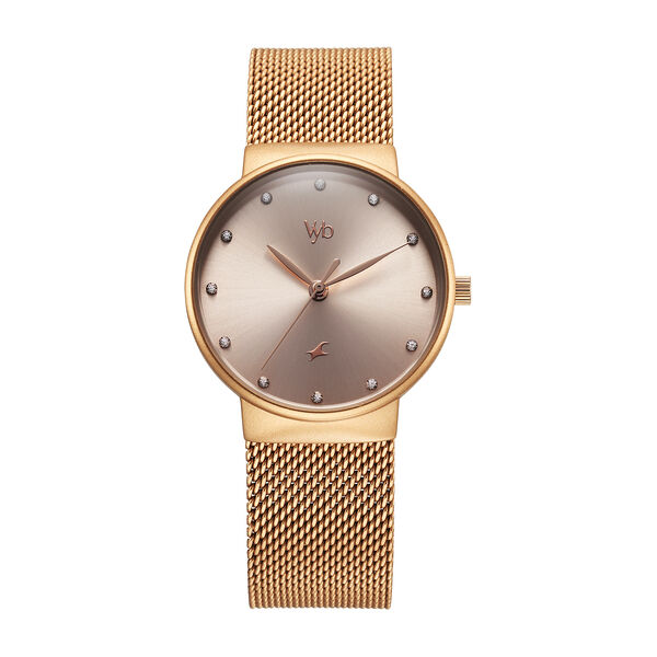 Fastrack Vyb Bliss Quartz Analog Rose Gold Dial Rose Gold Color Metal Strap Watch For Girls - image number 1