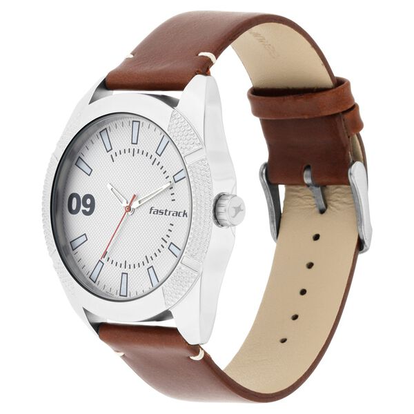 Fastrack Quartz Analog Silver Dial Leather Strap Watch for Guys - image number 2