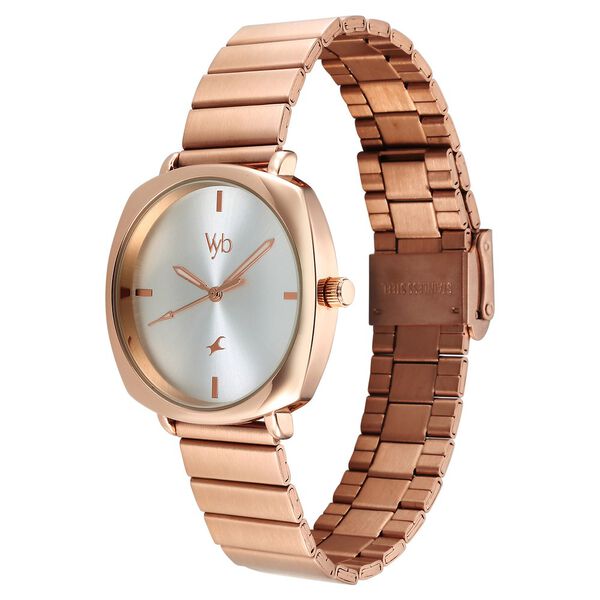 Fastrack Vyb Minimalist Quartz Analog Silver Dial Rose Gold Color Metal Strap Watch For Girls - image number 3