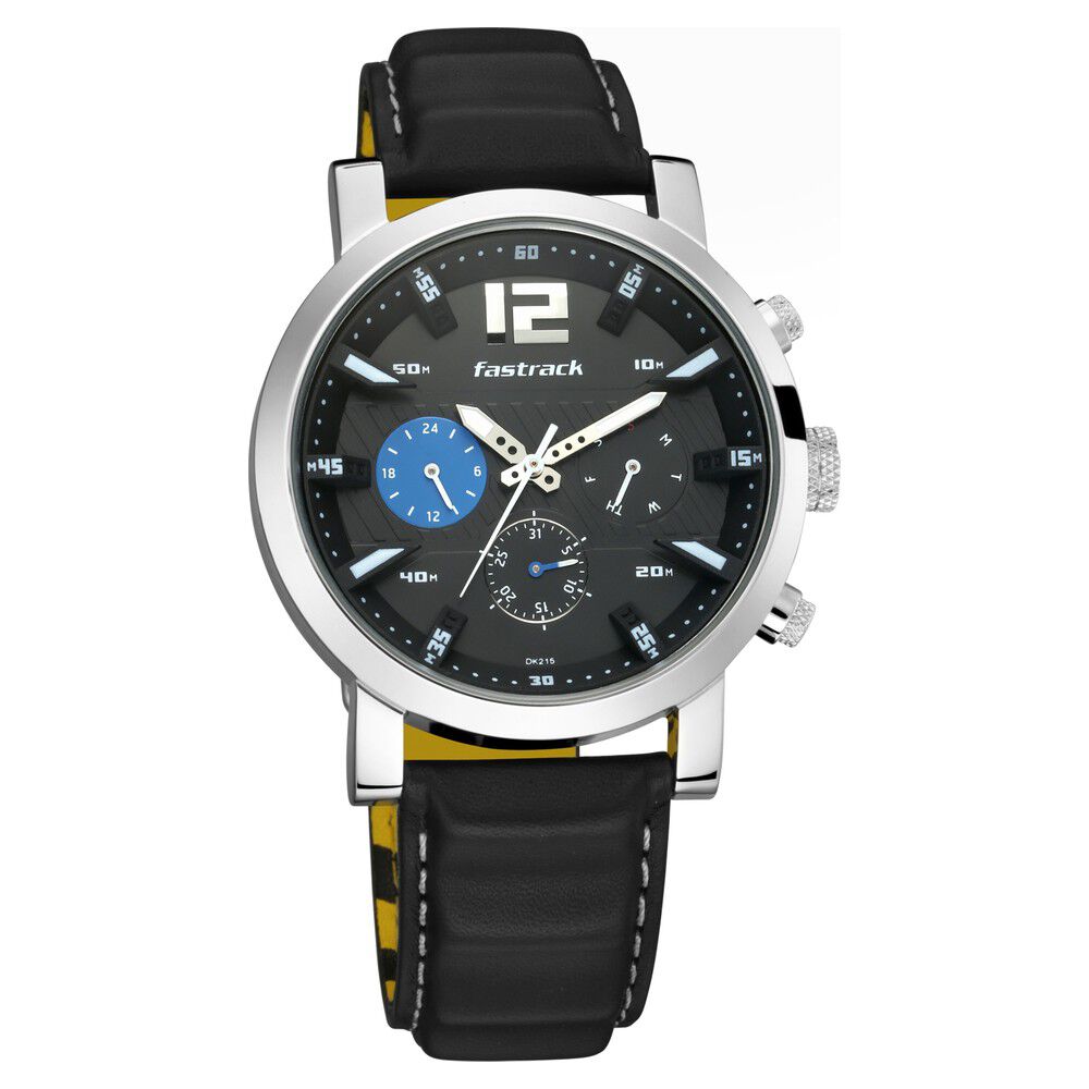 Fastrack Fastfit Quartz Multifunction Black Dial Leather Strap