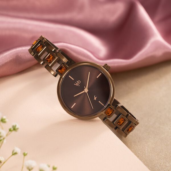 Vyb Manifester By Fastrack Quartz Analog Brown Dial Brown Metal Strap Watch For Girls - image number 0