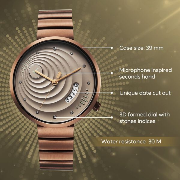 Fastrack Groove Quartz Analog with Date Beige Dial Girls Stainless Steel Watch - image number 2