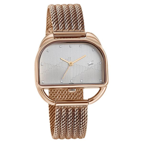 Fastrack Style Up Quartz Analog Silver Dial Rose Gold Stainless Steel Strap Watch For Girls - image number 1