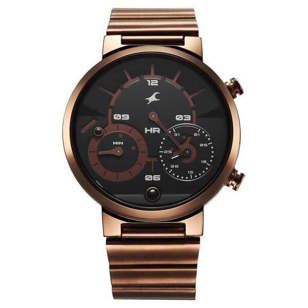 Fastrack Gambit Micromotor Black Dial Brown Metal Strap Analog Watch for Guys - image number 1