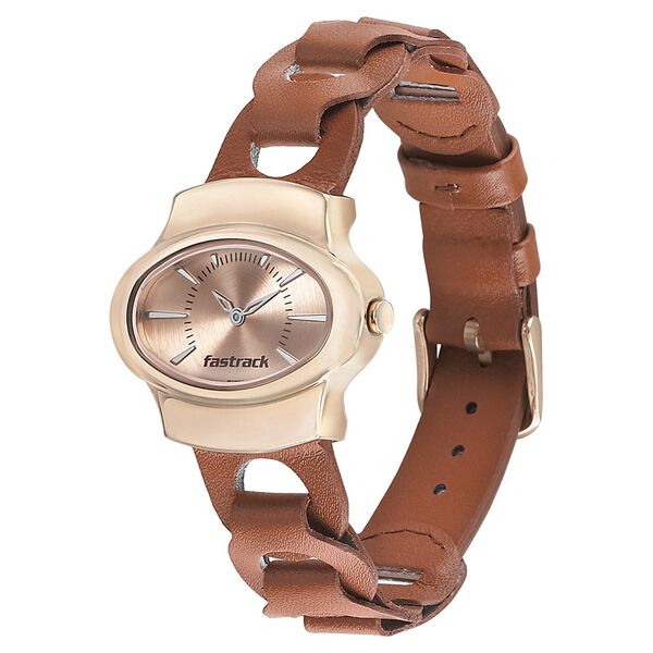 Fastrack Hitlist Quartz Analog Rose Gold Dial Leather Strap Watch for Girls - image number 2