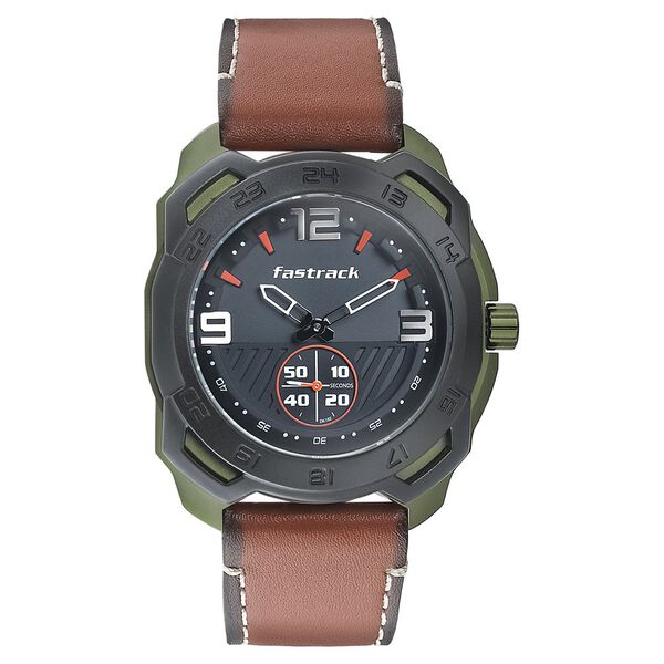 Fastrack All Nighters Quartz Analog Grey Dial Leather Strap Watch for Guys - image number 1
