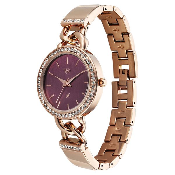 Vyb Mirage By Fastrack Quartz Analog Maroon Dial Rose Gold Metal Strap Watch For Girls - image number 2