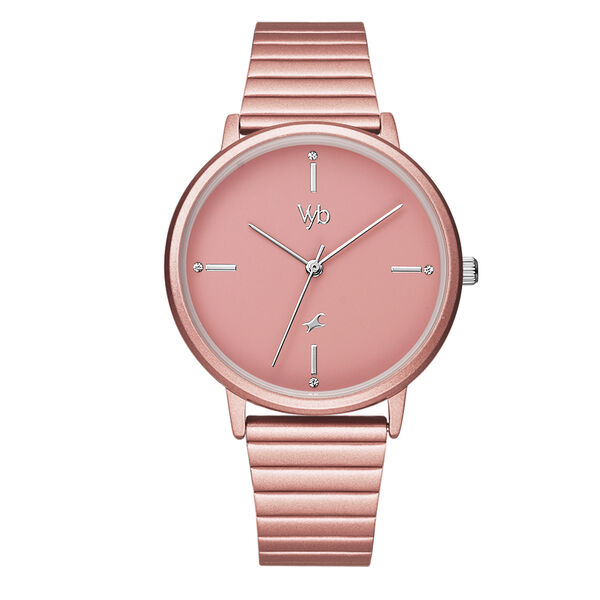 Fastrack Vyb Bliss Quartz Analog Pink Dial Stainless Steel Strap Watch for Girls - image number 0