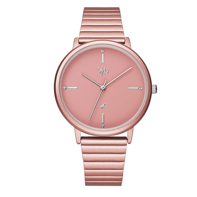 Vyb by Fastrack Quartz Analog Pink Dial Stainless Steel Strap Watch for