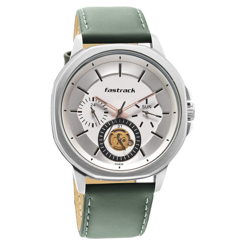 Fastrack Exuberant Quartz Multifunction White Dial Leather Strap Watch for Guys