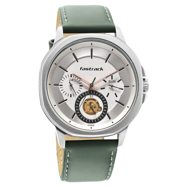 Fastrack Exuberant Quartz Multifunction White Dial Leather Strap Watch for Guys - image number 2