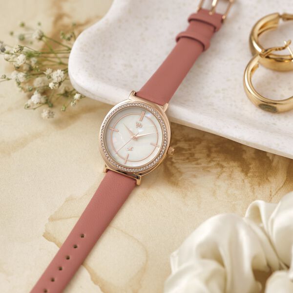 Fastrack Vyb Spotlight Quartz Analog Mother of Pearl Dial Pink Leather Strap Watch For Girls - image number 0