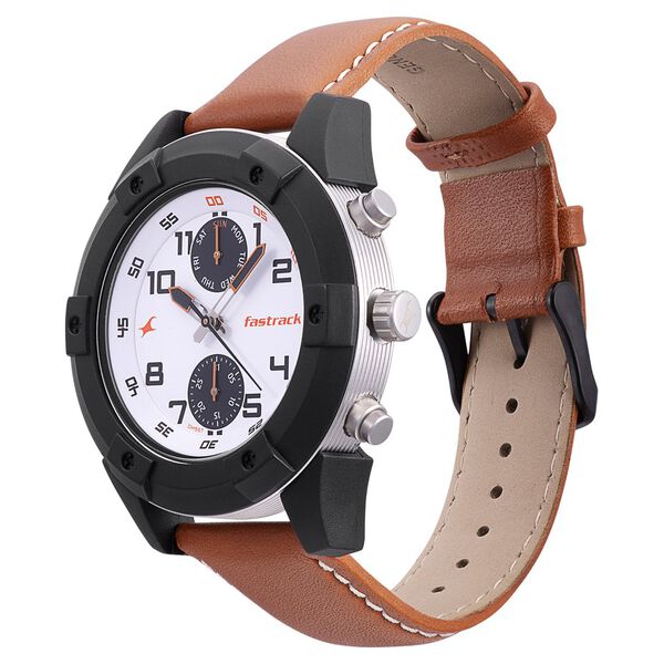 Fastrack Modular Quartz Analog White Dial Leather Strap Watch for Guys - image number 2