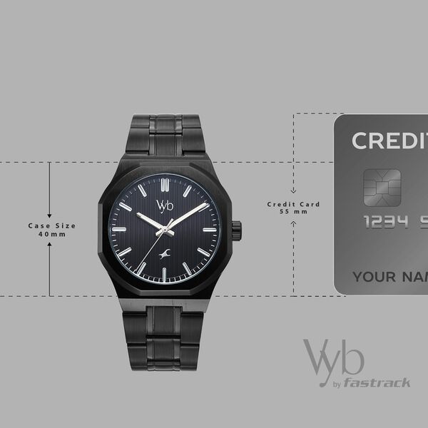 Vyb Pioneer By Fastrack Quartz Analog Black Dial Black Stainless Steel Strap Watch For Guys - image number 3
