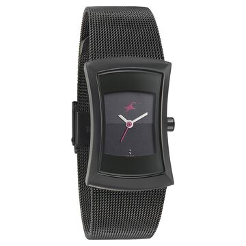Fastrack Pulse Quartz Analog Black Dial Stainless Steel Strap Watch for Girls