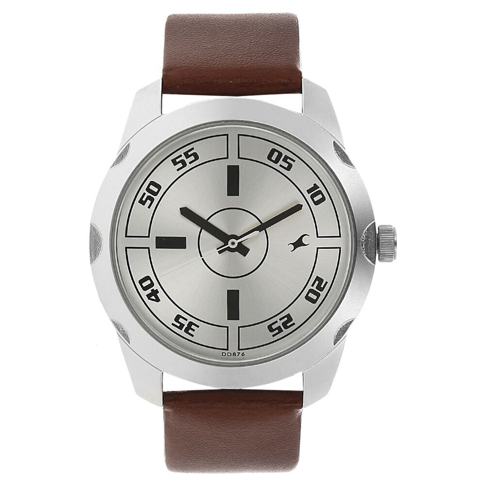 Buy Online Fastrack Quartz Analog Silver Dial Leather Strap Watch for Guys ns3123sl02 Fastrack