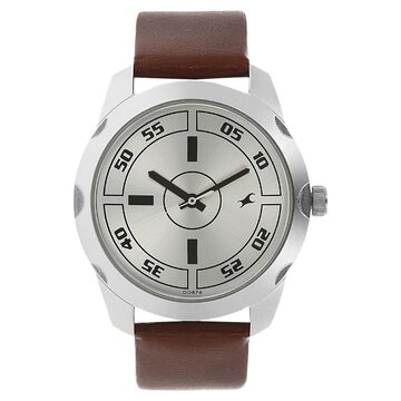 Fastrack Quartz Analog Silver Dial Leather Strap Watch for Guys