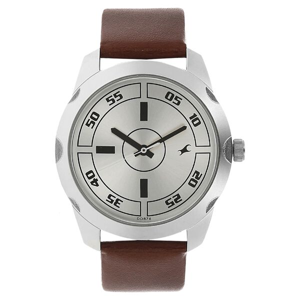 Fastrack Quartz Analog Silver Dial Leather Strap Watch for Guys - image number 0