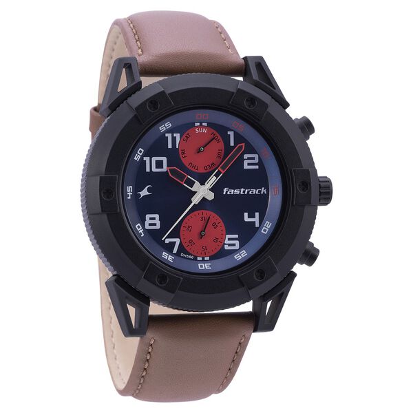 Fastrack Modular Quartz Analog Blue Dial Leather Strap Watch for Guys - image number 0
