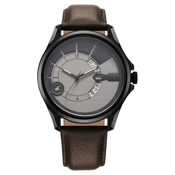 Fastrack Groove Quartz Analog with Date Two Toned Dial Brown Leather Strap Watch For Guys - image number 1