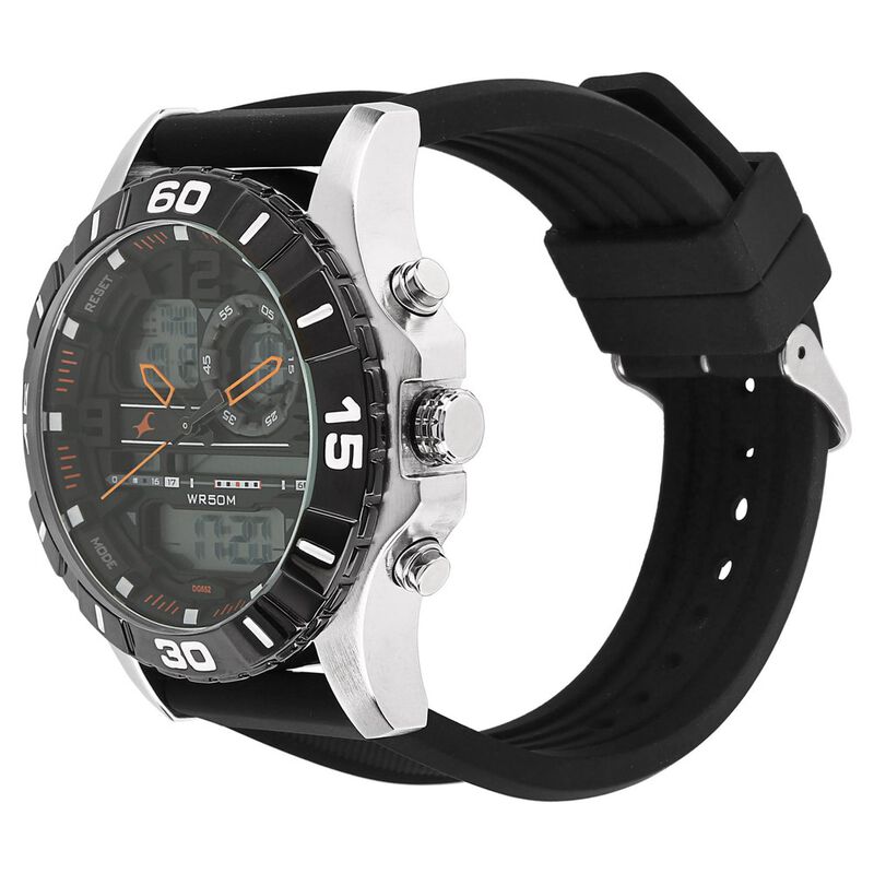 Fastrack Quartz Analog Digital Black Dial Silicone Strap Watch for Guys