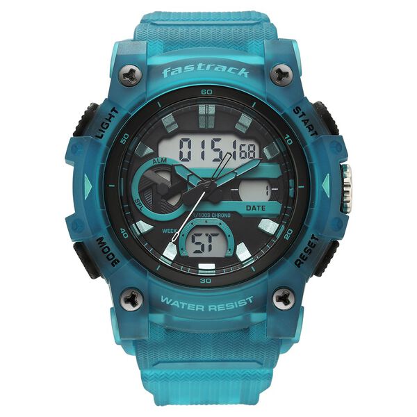 Fastrack StreetStyle Quartz Analog Digital Black Dial Translucent Blue Polyether Strap Watch For Guys - image number 0